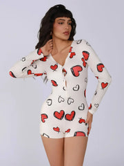 Ladies one-piece bodysuit sexy hot girl pajamas heart digital print short-sleeved set shorts home wear