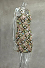 Colorful Rhombus Sequins Sexy Mini Dress Elegant Chic Straps Slit Bodycon Party Dresses Summer Holidays Evening Women Dress 2025