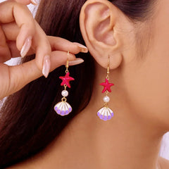 Handmade Bohemia Conch Shaped Shell Dangle Earrings for Women Girls Golden Color Shell Metal Ear Hook Earrings Fashion Gifts