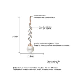 ZAKOL Fashion Round Imitation Pearls Drop Earrings for Women Shinny Zirconia Crystal Leaf Long Bridal Earring Wedding Jewelry