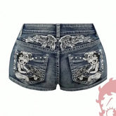 Kawaii cartoon character pocket embroidery high-quality slim denim shorts for women summer nightclub hip design casual y2k short
