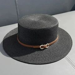 Simple Straw Summer Women Beach Hat Female Casual Panama Hat Women Flat Brim Bowknot Straw Cap Girls Sun Hat