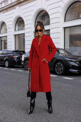 Womens Trench Coat Winter Notched Lapel One Button Mid-Long Pea Coat Casual Work+Office Overcoats Jacket with Pockets