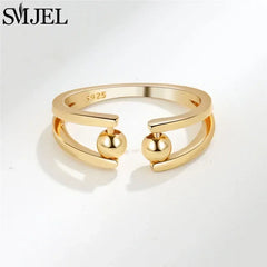 Fashion Anxiety Fidget Rings Adjustable for Women Simple Gold Color Round Beads Rotate Freely Ring Jewelry Anti Stress Gifts