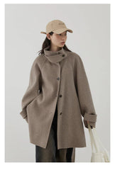 CHIC VEN Korean Women Woolen Coat Single Breasted Loose Stand Collar Belt Long Double-sided Ladies Overcoat Autumn Winter 2024