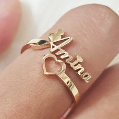 Custom Hollow Love Name Ring Personalized 18K Stainless Steel Opening Adjustable Ring Jewelry Birthday Party Gift Wholesale