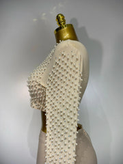 Women Sexy Long Sleeve Mesh Pearl Top Celebrity Midi Women Bandage Set 2025 Designer Evening Party Luxury Birthday Two Piece Set