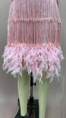 2024 Summer New Fashionable Framed Sequins Feather Patchwork Dress Colorful Amazon Direct Sales Women's Sleeveless Dress