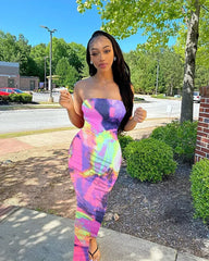 Spring And Summer Dresses For Women Chest Wrap Printed Off Shoulder Bandage Slim Sexy Long Dress 2023 New Fashion party MsChuh