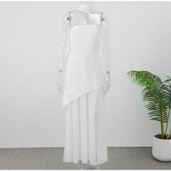 Fashion Contrast Women's V-neck Sling Long Dress For Women Elegant Pleated Backless Sleveless Maxi Dresses Lady Evening Vestidos