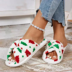 Christmas Tree Pattern Furry Bedroom Slippers - Femstylo