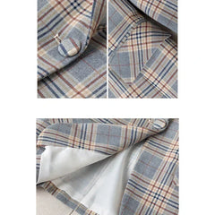 Gray Striped Plaid Blazer Jacket Women's Fashion Slim Coats V-Neck Single Button Ladies Blazers S-XXXXXL