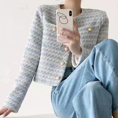 ITOOLIN Autumn Winter Women Elegant Tweed Cardigan Short Coat With Pocket Single Breasted Jacket For Women Loose Outwear 2024