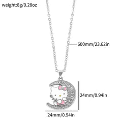 2pcs/set fashion exquisite cartoon cute hello Kitty trendy inlaid rhinestone jewelry set, suitable for daily wear, suitable as a