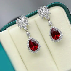 Huitan Brilliant Red CZ Drop Earrings for Women Gorgeous Attractive Creative Accessories for Engagement Charming Wedding Jewelry