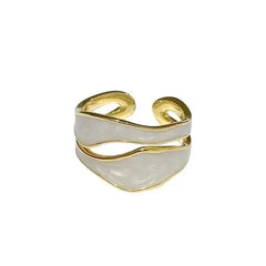 Vintage White Enamel Metal Irregular Shape Geometric Open Adjustable Ring for Women Girl Jewelry Birthday Gifts Anillo Hombre