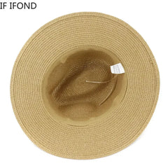 New Big Size 59-60CM Panama Hat Summer Sun Hats for Women Man Outdoor Beach Straw UV Protection Cap Chapeau Jazz Trilby Cap