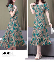 New Fashion Casual 2024 Summer Elegant Dresses For Women O-Neck Print Vintage Short Sleeve Dress Loose Women Clothing
