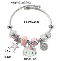 2pcs/set fashion exquisite cartoon cute hello Kitty trendy inlaid rhinestone jewelry set, suitable for daily wear, suitable as a
