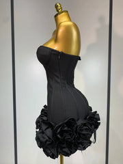 Women Evening Bandage Dress Strapless Bodycon Flowers Mini Celebrity Sexy Birthday Party Dresses Photo Shoot Nightclub Outfit