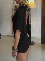 Nibber o-Neck Sexy Backless Mini Dress Women Y2K Solid Trend Style Half Sleeve Spicy Girls Street Midnight Fashion Slim Outfits