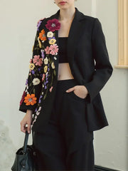 TWOTWINSTYLE Hit Color Spliced Appliques Fashion Blazers for Women Lapel Long Sleeves Patchwork Bead Temperament Blazer Female