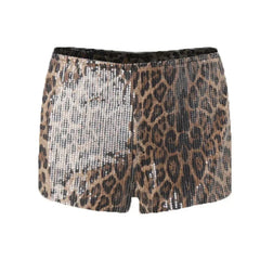 WhereMery Retro Leopard Print Seguins Shiny Chic Short Pants Y2K Spring Women's Fashion Night Club Streetwear Women Mini Bottoms
