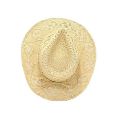 Summer Outdoor Men Women Hand-woven Western Cowboy Straw Hats Wide Brim Breathable Beach Jazz Cap Sun Protection Hat