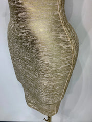 High Quality Celebrity Elegant Gold Bodycon Bandage Dress Women Sexy Nightclub Evening Party Luxury Birthday Dress Vestidos