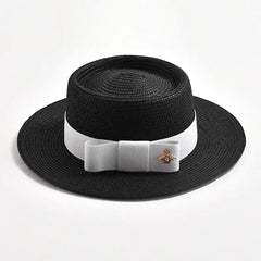 NEW Spring Summer Straw Hats for Women Round Bumpy Surface Flat Top Bowknot Dress Cap Travel Beach Sun Hat Gorra