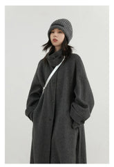 CHIC VEN Korean Women Woolen Coat Single Breasted Loose Stand Collar Belt Long Double-sided Ladies Overcoat Autumn Winter 2024