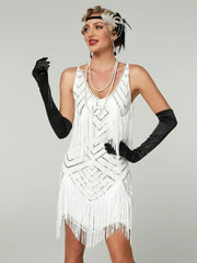 1920s Flapper Dress - Sequin Beaded Gatsby Fringe Mini - Plus Size
