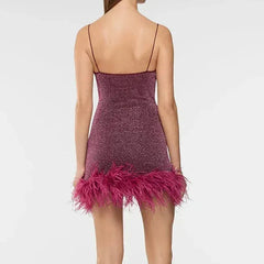 Sexy Sleeveless Hollow Irregular Long Dress Fashion Backless Slim Fit Party Dress Lady Elegant Feather Patchwork Suspender Dress