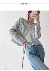 ITOOLIN Autumn Winter Women Elegant Tweed Cardigan Short Coat With Pocket Single Breasted Jacket For Women Loose Outwear 2024