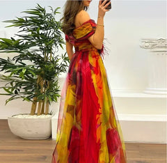 Women 2025 Pattern High Waist Party Dress Sexy Slit Mesh Cocktail Gala Dress Fashion One Shoulder Female Pleated Evening Dress