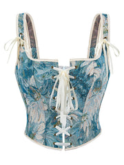 Womens Corsets Floral Lace Up Bustiers Shoulder Strap Corsets Jacquard Bustier Casual Outfits Medieval Renaissance Costumes