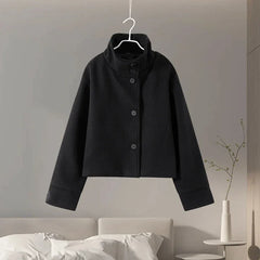 Fashion Women's Stand Collar Woolen Coats Long Sleeve Loose Female Short Coat 2025 Autumn Winter Office Lady Street Jacket