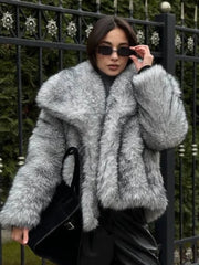 Fashion Warm Long Sleeves Lapel Coats Elegant Thicken Fur Coat For Women Casual Solid 2025 Winter New Lady Faux Fur Coat Street