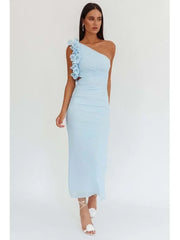 Articat Elegant Slant Shoulder Flower Bodycon Party Club Evening Dress Women Sexy Backless Slim Spring/Summer New 2025 Vestido