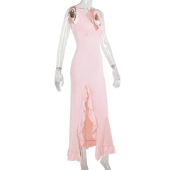 Ladies Summer Ruffle Evening Birthday Party Dress Women Sleeveless Backless Side Slit Long Dresses Clubwear Woman Clothes 2025