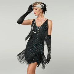 1920s Flapper Dress - Sequin Beaded Gatsby Fringe Mini - Plus Size
