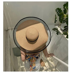 Women Sun Hat Big Eaves Waves Beach Cap Ladies Hat Big Brim Sun Visors UV Cut Bucket Panama Cap Foldable Straw Sunscreen Vintage
