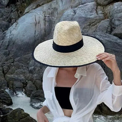 New 2024 Belt Strap Straw Sun Hat For Women Fashion Vacation Beach UV Hats Summer Wide Brim Travel Panama Hats Outdoor Wholesale