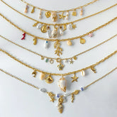 Zora Colorful Summer Holiday Style Conch Pendant Necklace Women's 18K Gold-plated Stainless Steel Multi Charm Fashion Jewelry