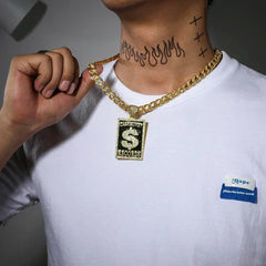 Men Hip Hop Full Rhinestone King Queen Pendants Necklaces Bling Bling Iced Out Cuban Link Chain Hiphop Necklace Men Jewelry Gift