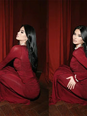 Tossy Female Pleated Sexy Maxi Dress Patchwork Twist Slim Long Sleeve Solid Y2k Autumn Streetwear Dress Women's Bodycon Dress