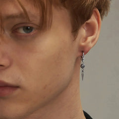 Punk Men's Huggies Earrings,Vintage Long Chain Stainless Steel Ear Drop,Stylish Cross Earring Gift