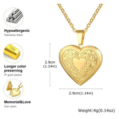 Vnox Stainless Steel Heart Locket Necklace Pendant with Photo Frame, Elegant Gold Plated Design Womens Gift