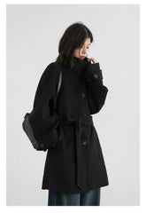 CHIC VEN Korean Women Woolen Coat Single Breasted Loose Stand Collar Belt Long Double-sided Ladies Overcoat Autumn Winter 2024