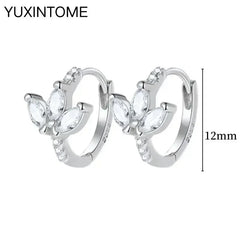 925 Sterling Silver Ear Needle Fashion Hoop Earrings White Crystal Luxury Women's Silver Earrings Wedding Women's Jewelry Gift
